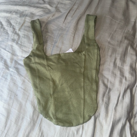 Cute cotton on green lace up corset tank top! - Picture 1 of 2